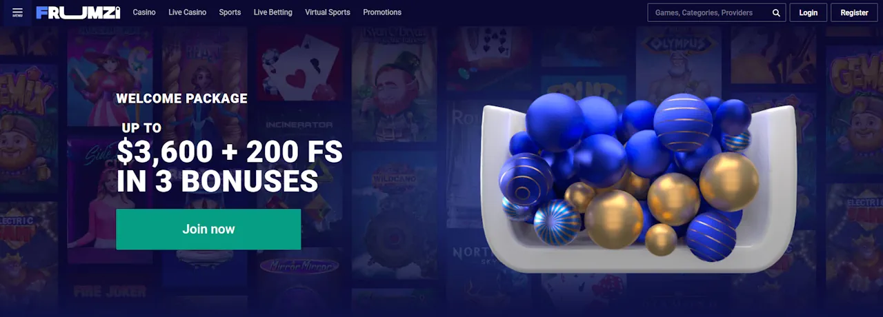 Frumzi Casino Home Page